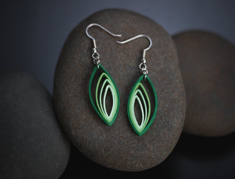 Green Paper Quilling Earrings 1st Anniversary Gift for Her Etsy