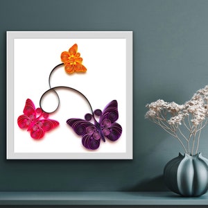 Butterfly Paper Quilling 1st Anniversary Art Decor Gift Quilled Butterfly Framed Art Unique Art Decor Christmas Gifts Colorful Art image 2