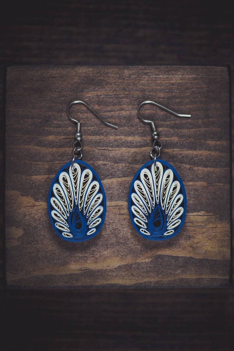 Buy Peacock Blue Paper Quilling Earrings Feather Earrings 1st Online in