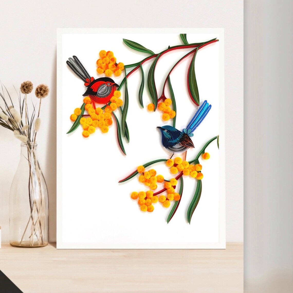 Birds Duo Paper Quilling Art Decor Spring Nature Wall Art Decor 1st