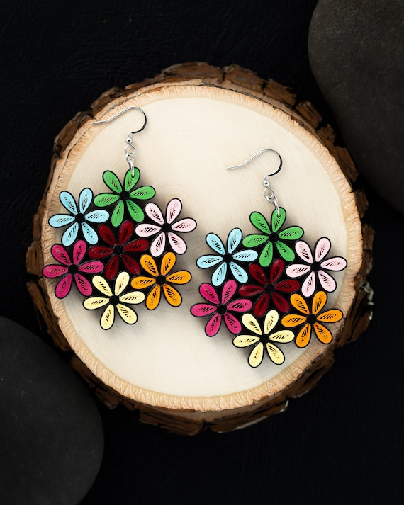 Floral Big Lightweight Paper Quilling Earrings -1st Anniversary Paper Anniversary Gift Ideas-Unique Jewelry Gifts For Mom- Best Friends Gift