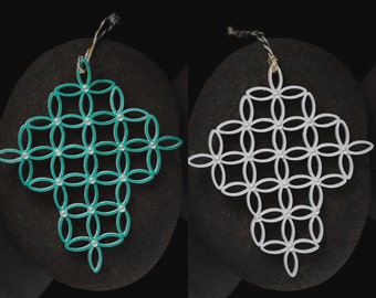 Dual Sided Cross Christmas Ornament -  Quilling White Snowflake Christmas Ornaments - Quilled Turquoise Ornaments - Christmas Decor Gifts