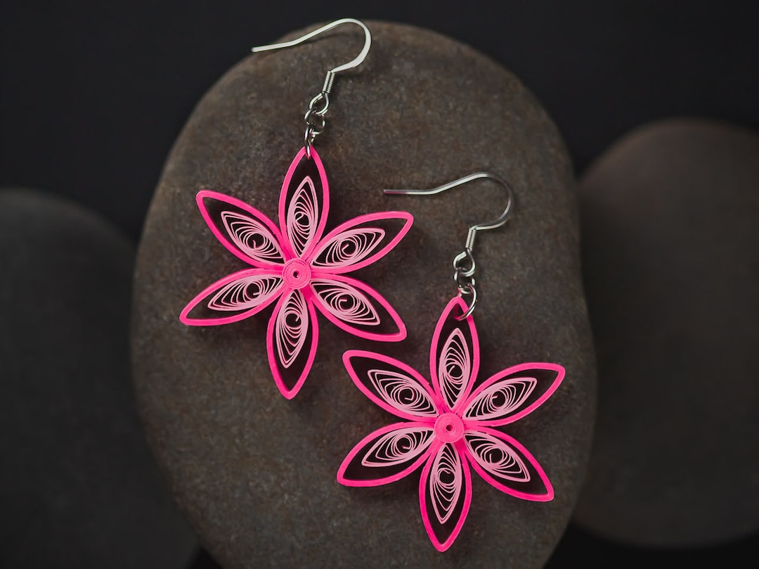 Pink Flower Paper Quilling Earrings Paper Quilled Jewelry 1st Anniversary Gift for Her Summer Beach Boho Earrings Filigree Earrings Etsy UK