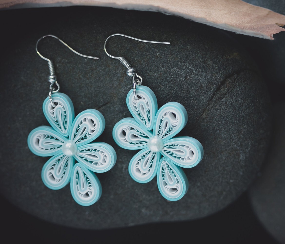 Quilling earrings/ Aqua green earrings/ Cyan Quilling/ Quilled Etsy