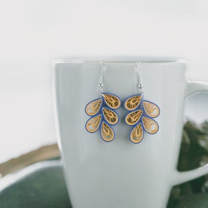 Blue Teardrop Paper Quilling Earrings 1st Anniversary Gift For her Summer Beach Boho Earrings Paper Quilled Jewelry Filigree Earring image 3