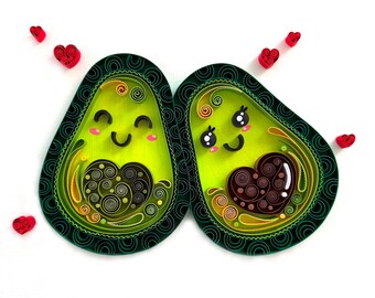 Arte de filigrana de papel con pareja de aguacates: decoración romántica de pared "Almas gemelas"