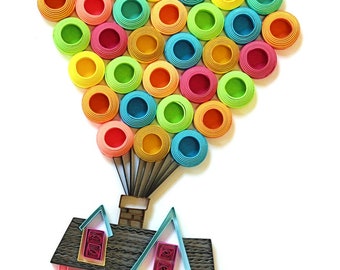Up Movie Pixar Disney Paper Quilled Artwork - Unique Fun Framed Quilling Artwork - 1st Anniversary Gift - Mother's Day Gift For Mom