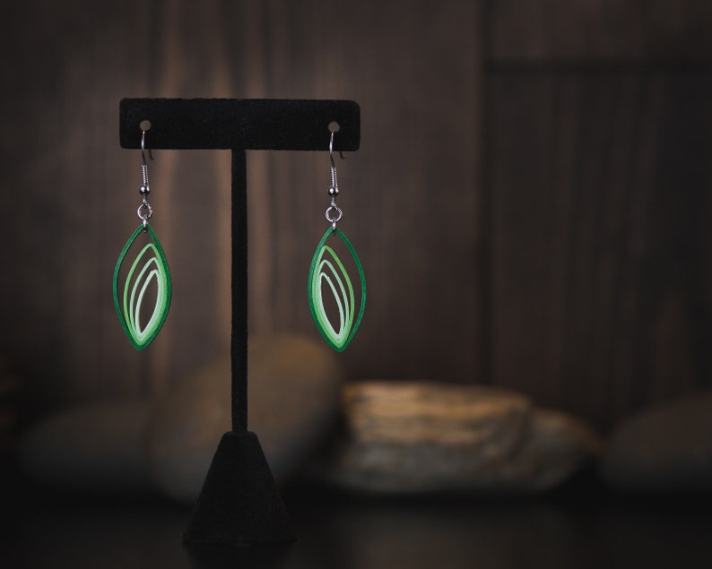 Green Paper Quilling Earrings 1st Anniversary Gift for Her Etsy