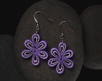 Purple Filigree Teardrop Earrings - Paper Quilling Earrings - 1st Anniversary Gift for her - Quilled Jewelry - Best Friend Christmas Gifts