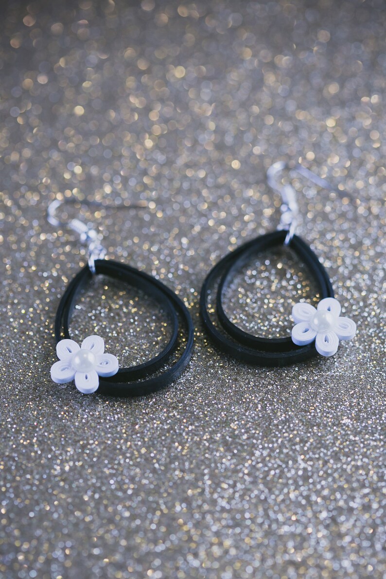 Black and White Earrings/ Quilling Earrings/ Paper Earrings/ Etsy