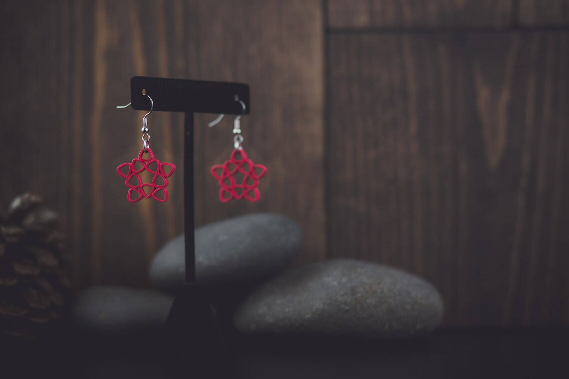 Red star earrings/ Quilling earrings/ Red earrings/ Paper Etsy