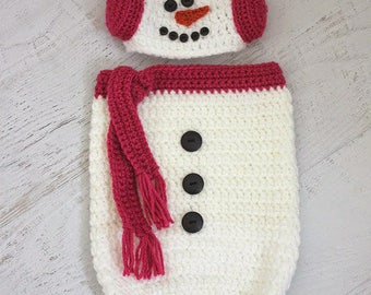 Crochet Snowman Cocoon & Hat / Newborn Cocoon / Photo Prop