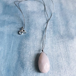 Collier pendentif agate : pierre naturelle, cordon gris - 17,25"