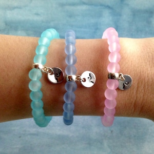 Sea Glass Beaded Bracelet: Silver Wave Charm, Boho Stacking Jewelry
