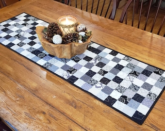 Modern farmhouse table runner, patchwork table topper, shabby chic farmhouse decor, dining, coffee, entry, or buffet table centerpiece.