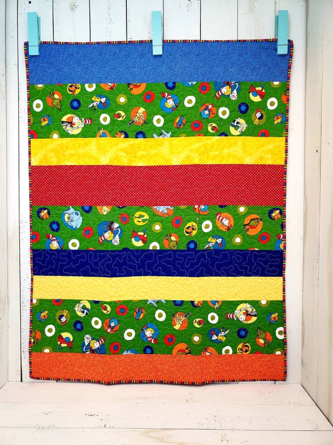 Gender Neutral Baby Blanket. Patchwork Quilt. Dr. Seuss Theme Etsy