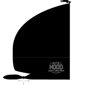 May include: Black sleep mask with adjustable straps and a slider. The mask has the text "*NITE< HOOD- Elegant Sleep Mask PATENT PENDING" printed on it.