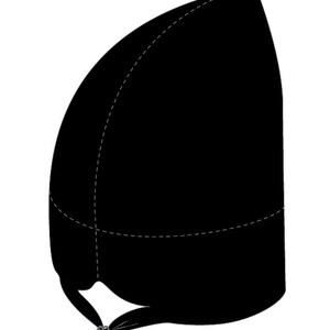 May include: Black fabric hat with a tassel on top and adjustable straps. The straps have a slider to adjust the fit.