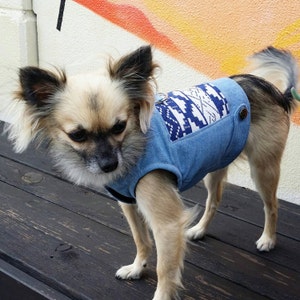 Winter Denim Dog Vest/Harness, Fleece Lined Dog Jacket, Small Dogs image 1