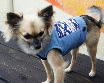 Winter Denim Dog Vest/Harness, Fleece Lined Dog Jacket, Small Dogs