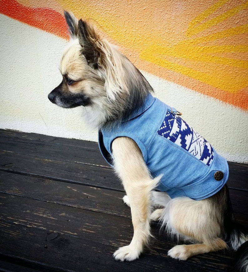 Winter Denim Dog Vest/Harness, Fleece Lined Dog Jacket, Small Dogs image 2