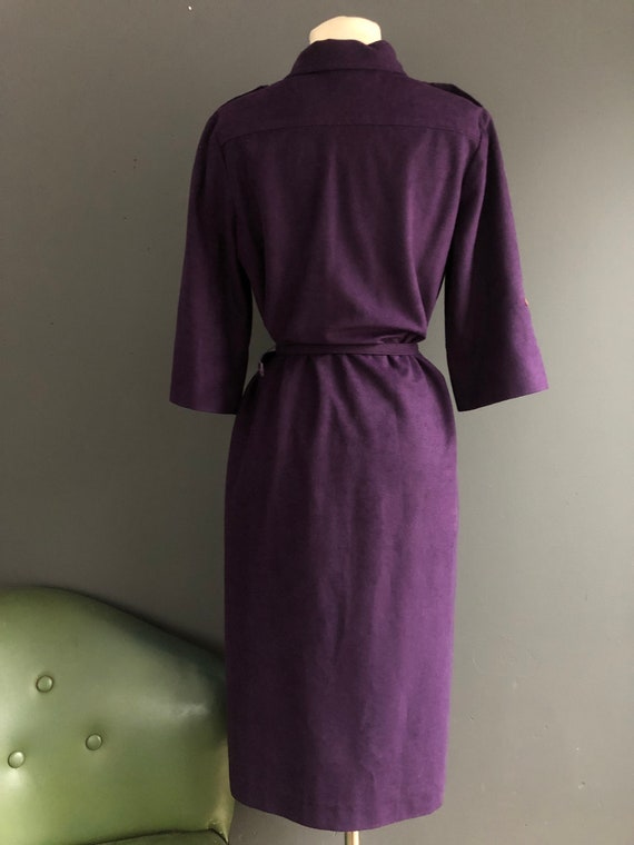 1980s Deep Purple button up belted dress, by Sans… - image 3