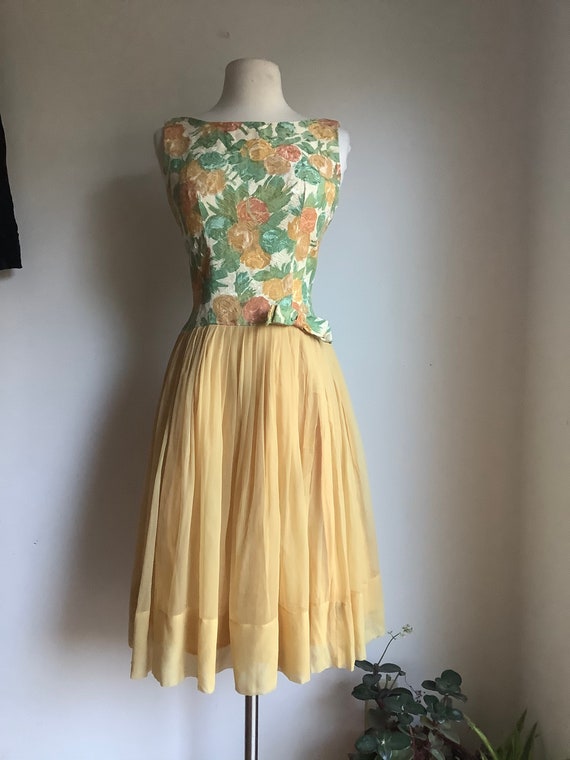 1950s brocade and chiffon party dress - vintage dr