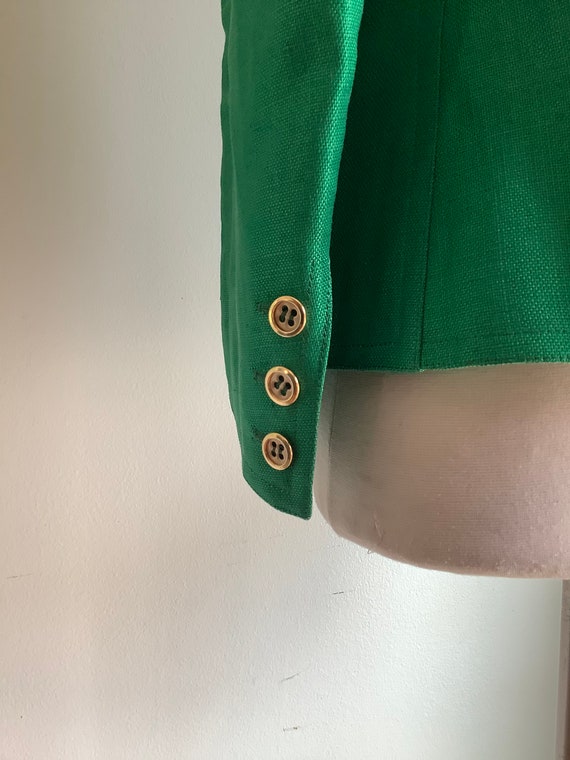 1990s hopsack silk emerald green blazer - image 7