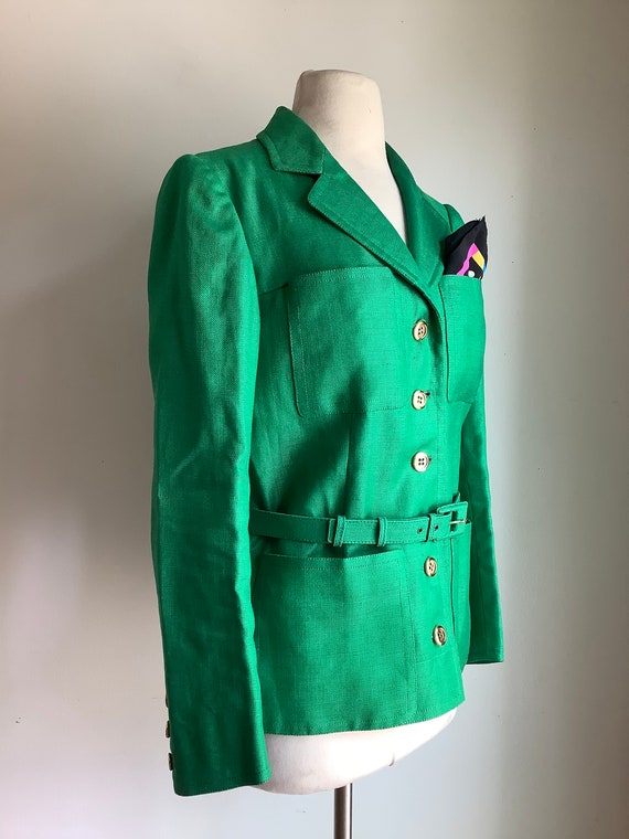 1990s hopsack silk emerald green blazer - image 2