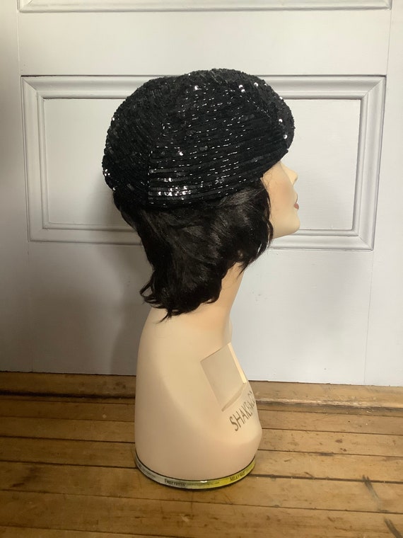 1990s sequin black beret by Giorgio Armani - image 1