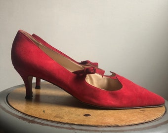 Manolo Blahnik red suede Mary Janes