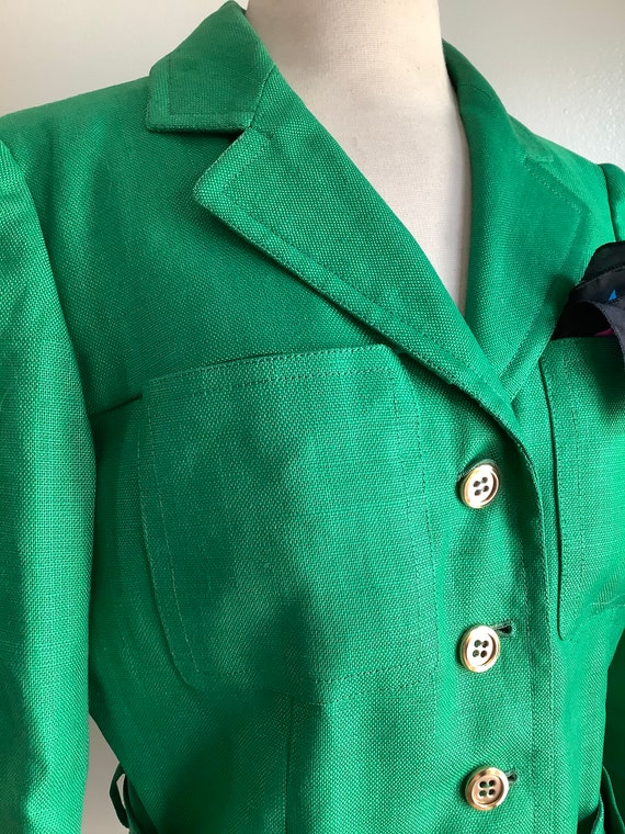 1990s hopsack silk emerald green blazer - image 5