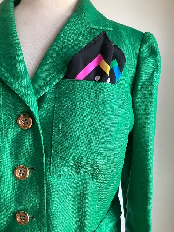 1990s hopsack silk emerald green blazer - image 4