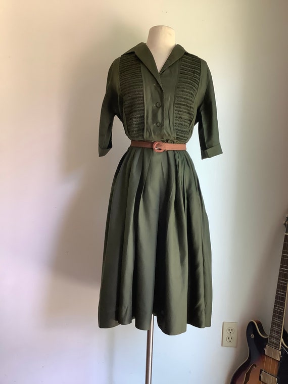 Vintage 1950s olive green dress - image 7