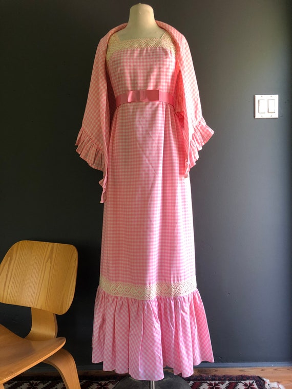 Pink and white Gingham dress - late 1960s dress -… - image 4