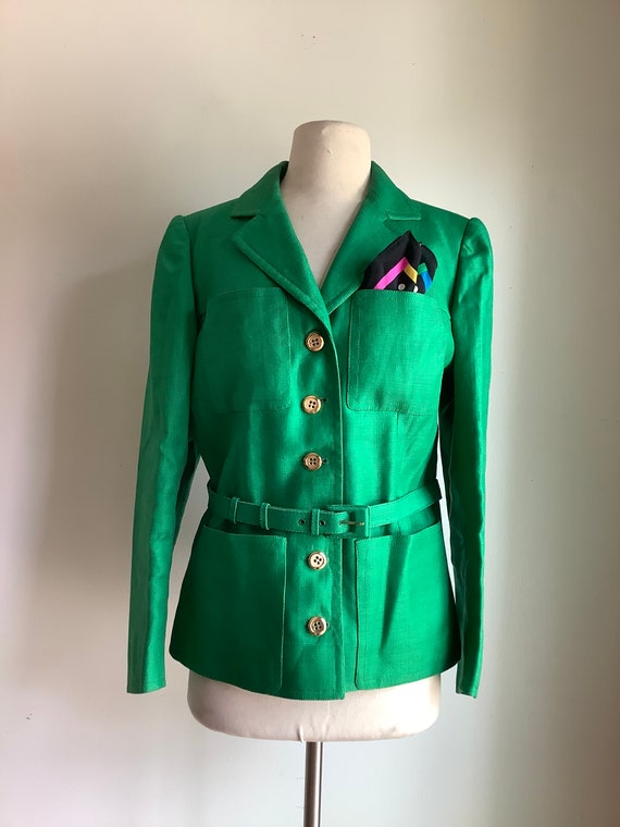 1990s hopsack silk emerald green blazer - image 1