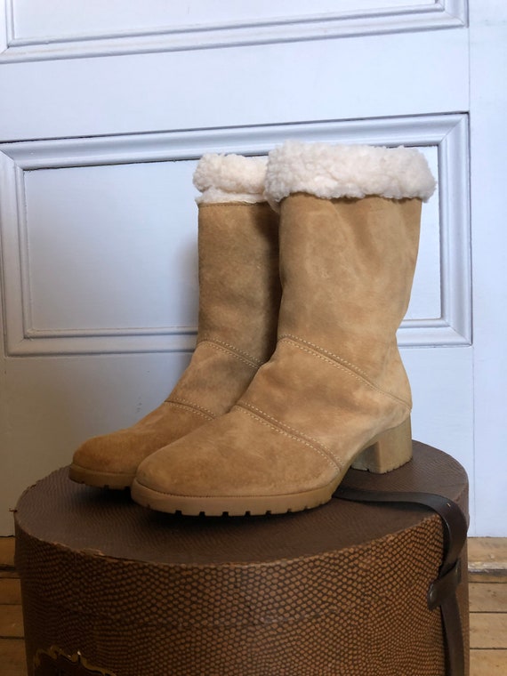 Vintage 1970s suede and faux shearling boots