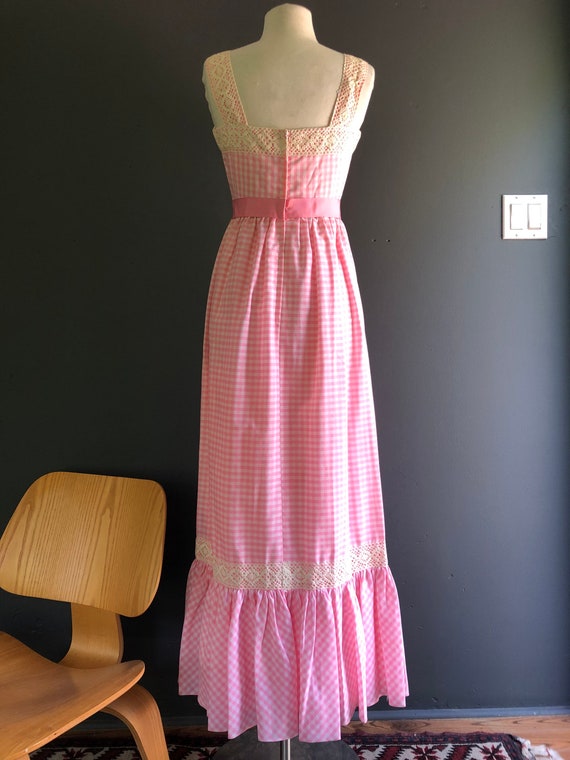 Pink and white Gingham dress - late 1960s dress -… - image 7