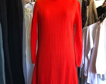 Vintage 1970s Firefighter red knit dress