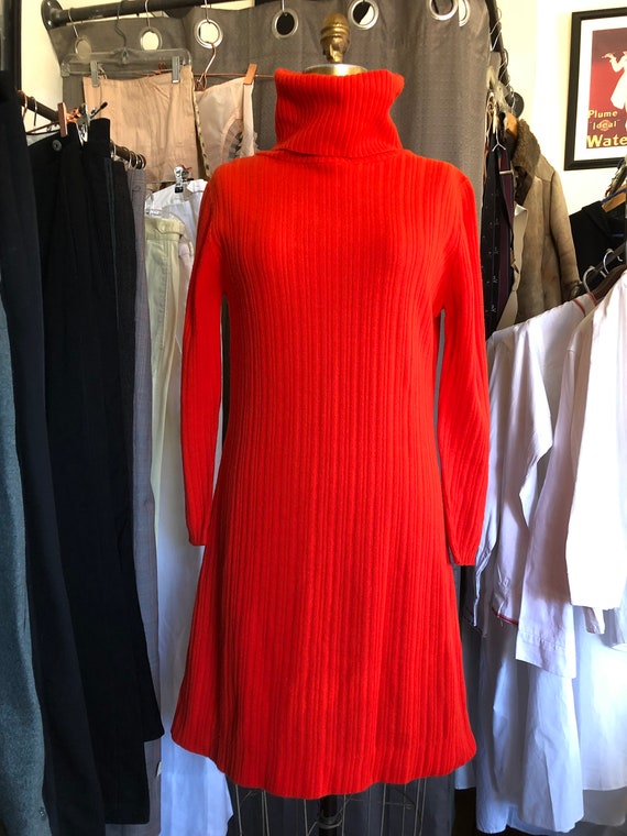 Vintage 1970s Firefighter red knit dress
