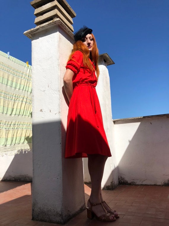1970s dress - vintage dress - little red dress - v