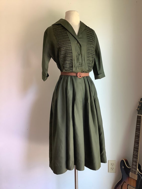 Vintage 1950s olive green dress