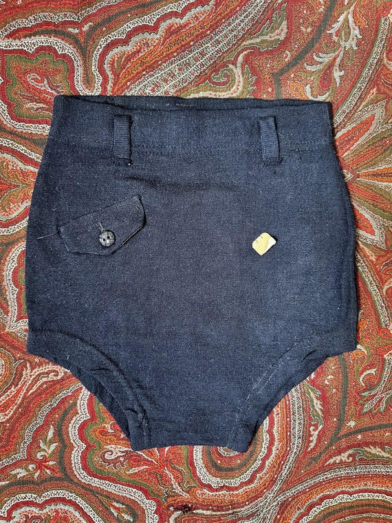 1920s navy blue woolen swim trunks