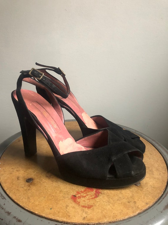 1990s Sergio Rossi black suede platform heels