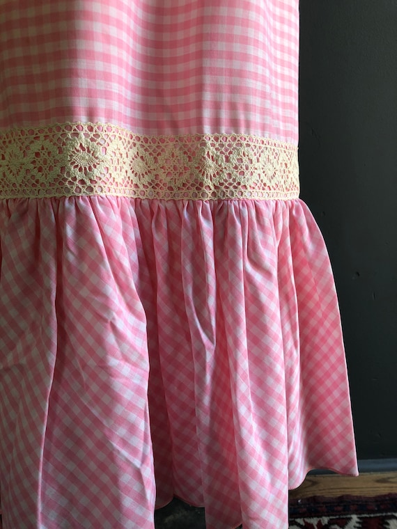 Pink and white Gingham dress - late 1960s dress -… - image 8