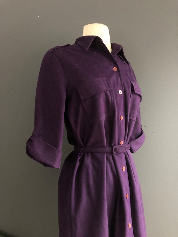 1980s Deep Purple button up belted dress, by Sans… - image 6