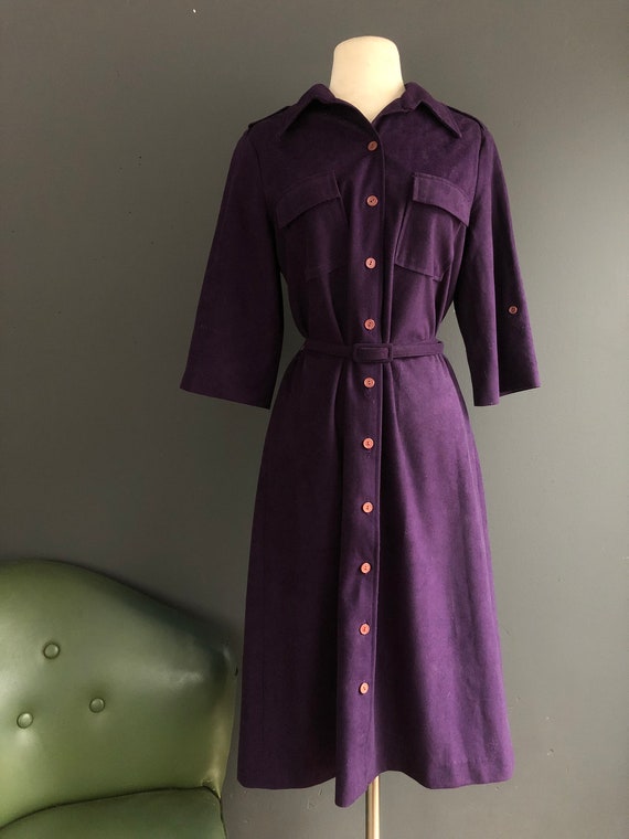1980s Deep Purple button up belted dress, by Sans… - image 1