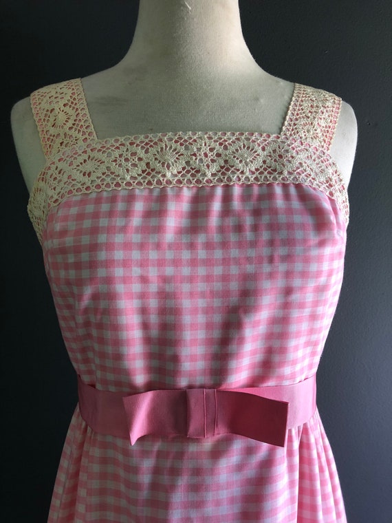 Pink and white Gingham dress - late 1960s dress -… - image 2