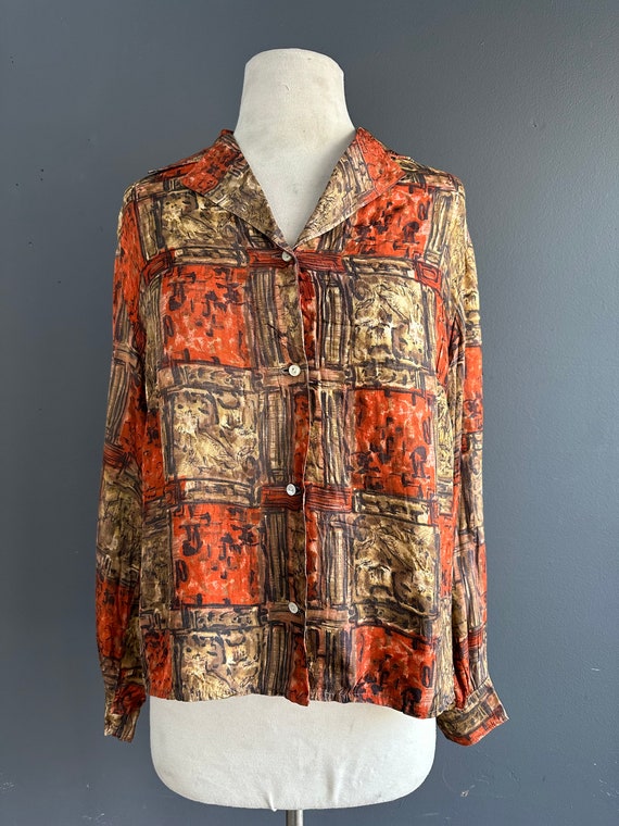 1950s silk watercolor print blouse