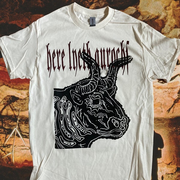 here lyeth aurochs screen printed shirt | Graphic T-Shirt | Punk | Goth | cow | Vulture Culture | Alternative | extinct animals